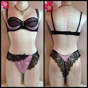 VTG Victoria's Secret SILK & Lace Bra & Panty Set Size 34B/Lg
